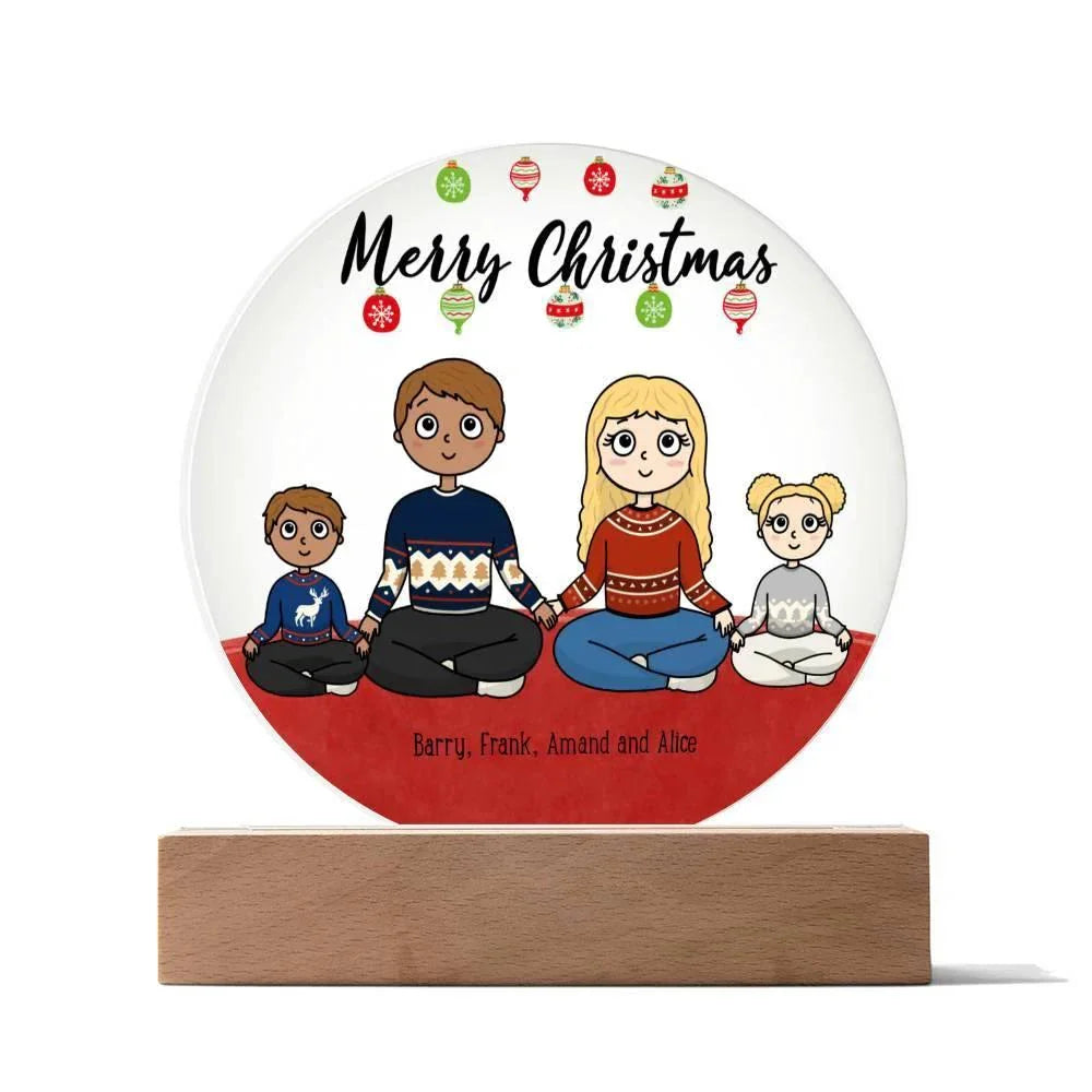 Family Holiday Portrait Personalized Round Acrylic Plaque
