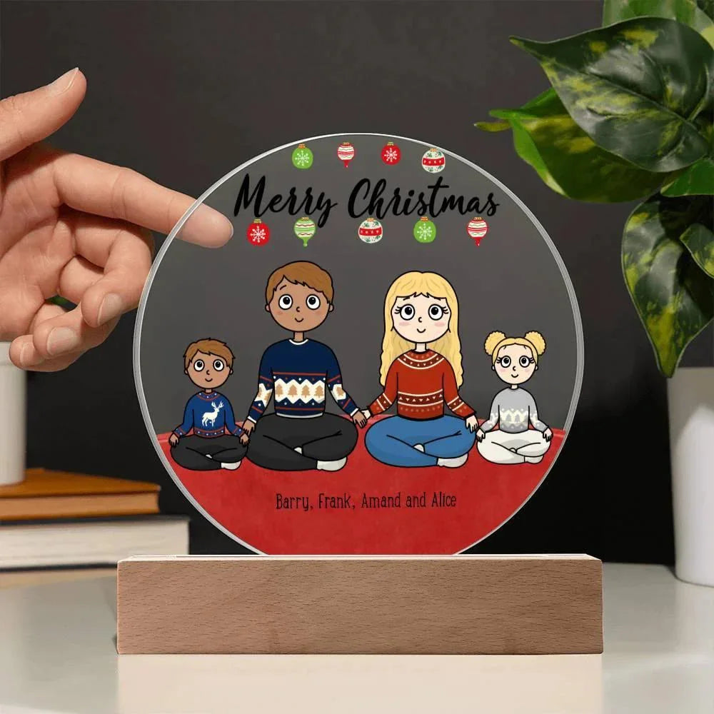 Family Holiday Portrait Personalized Round Acrylic Plaque