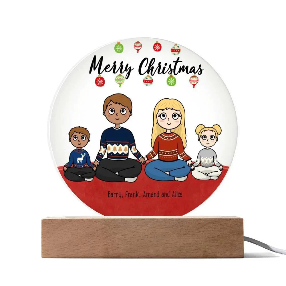 Family Holiday Portrait Personalized Round Acrylic Plaque
