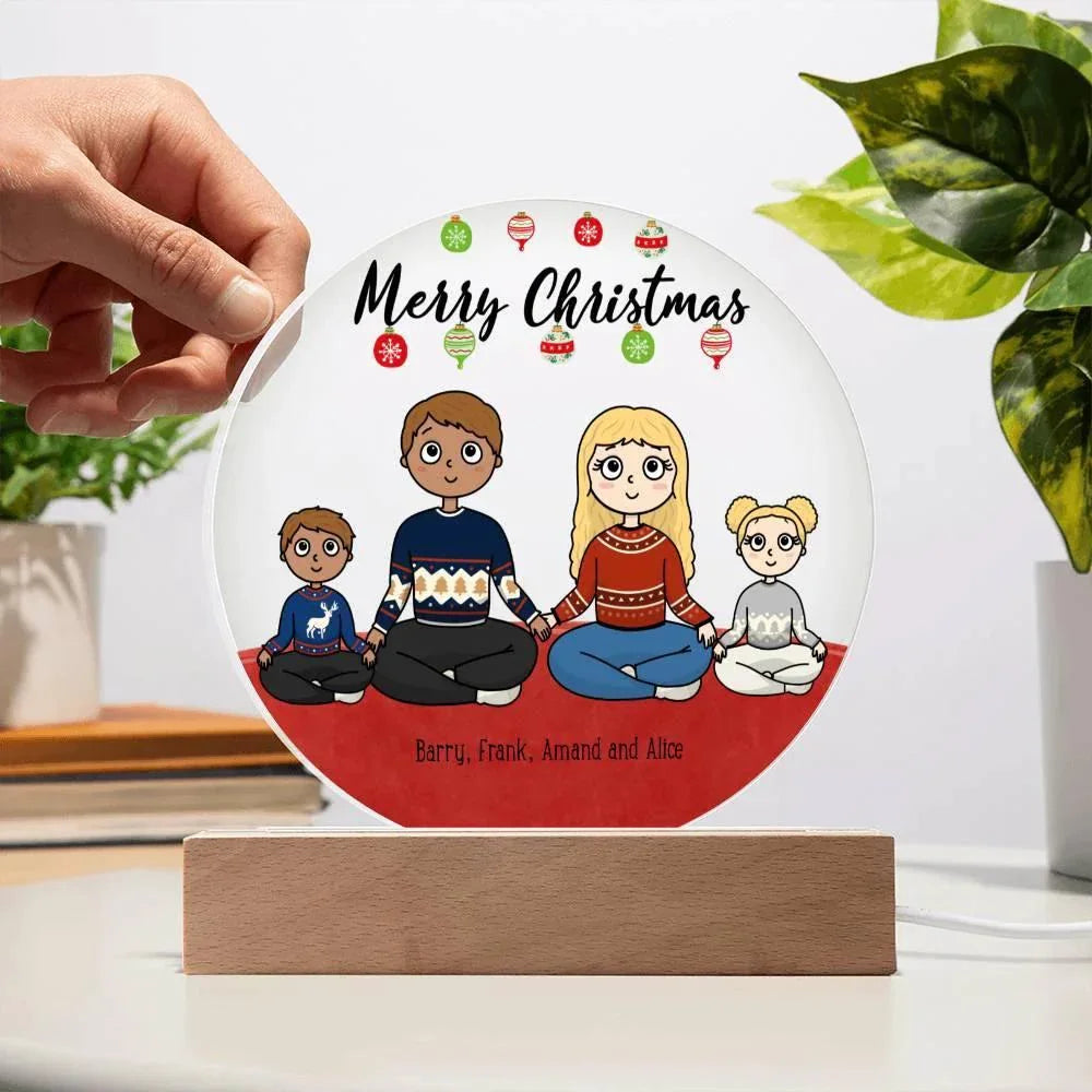 Family Holiday Portrait Personalized Round Acrylic Plaque