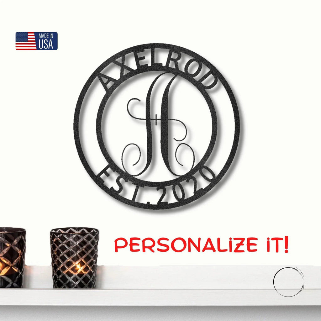 Family Name Initial Personalized Indoor Outdoor Steel Wall Sign Metal Art Housewarming Anniversary Wedding