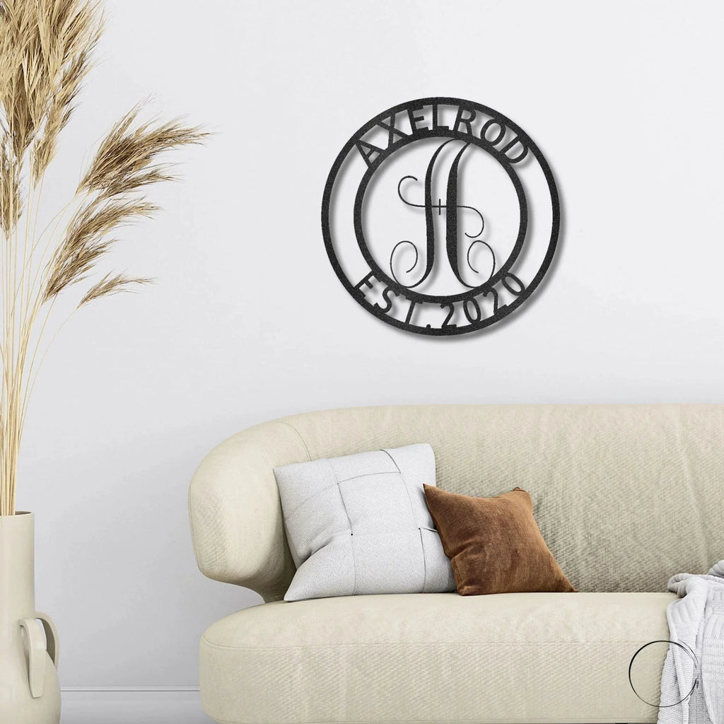 Family Name Initial Personalized Indoor Outdoor Steel Wall Sign Metal Art Housewarming Anniversary Wedding