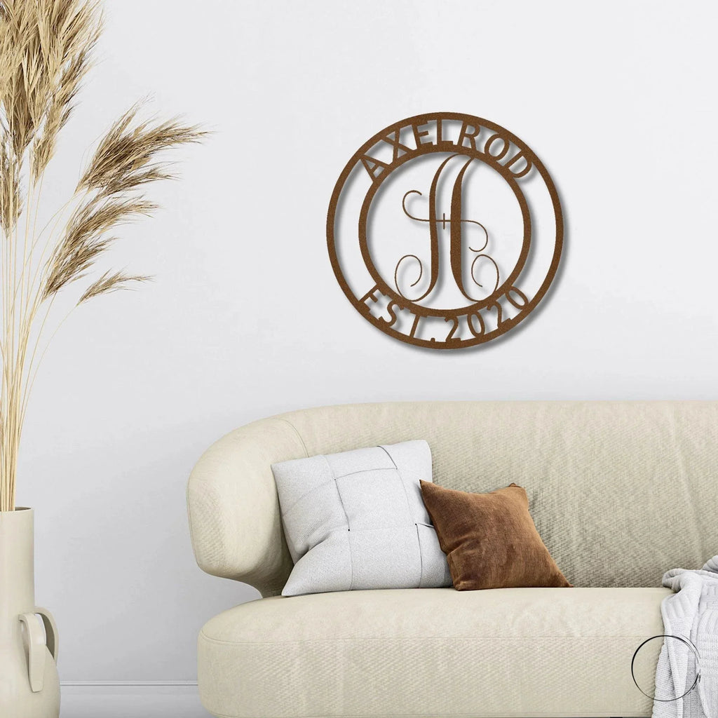 Family Name Initial Personalized Indoor Outdoor Steel Wall Sign Metal Art Housewarming Anniversary Wedding