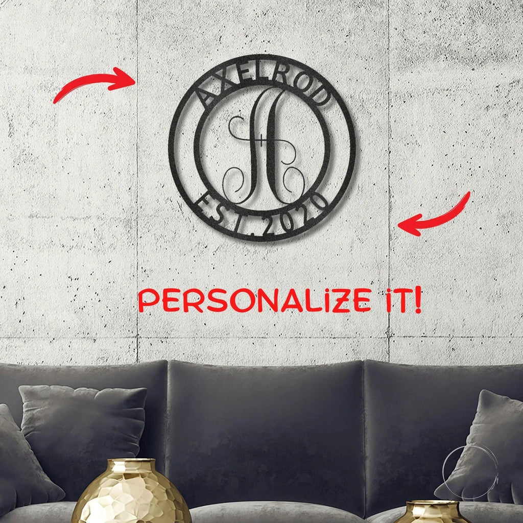 Family Name Initial Personalized Indoor Outdoor Steel Wall Sign Metal Art Housewarming Anniversary Wedding