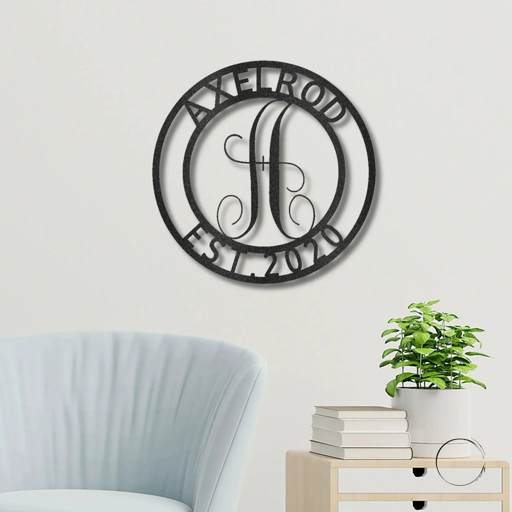 Family Name Initial Personalized Indoor Outdoor Steel Wall Sign Metal Art Housewarming Anniversary Wedding