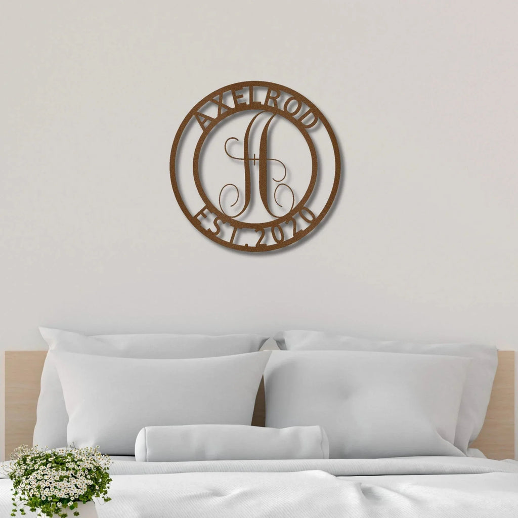 Family Name Initial Personalized Indoor Outdoor Steel Wall Sign Metal Art Housewarming Anniversary Wedding