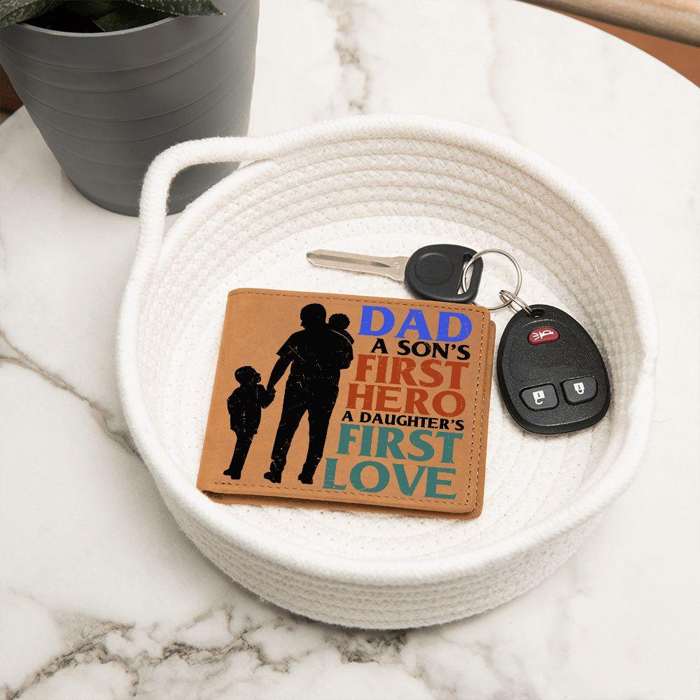 Father Gift Dad First Hero First Love Leather Wallet - Mallard Moon Gift Shop