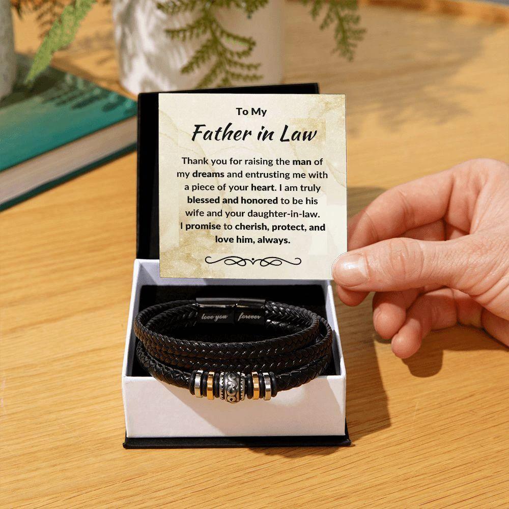 Father in Law Gift from Daughter in Law Leather Braided Bracelet