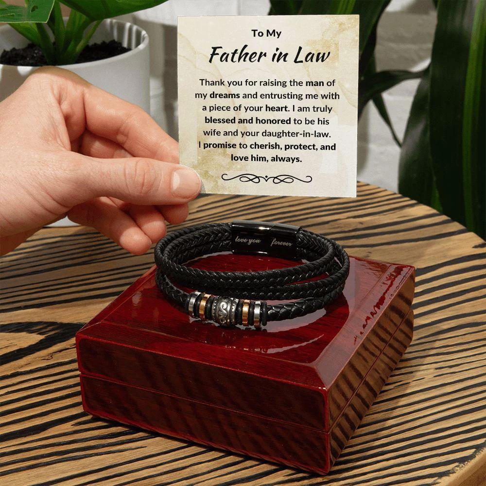 Father in Law Gift from Daughter in Law Leather Braided Bracelet