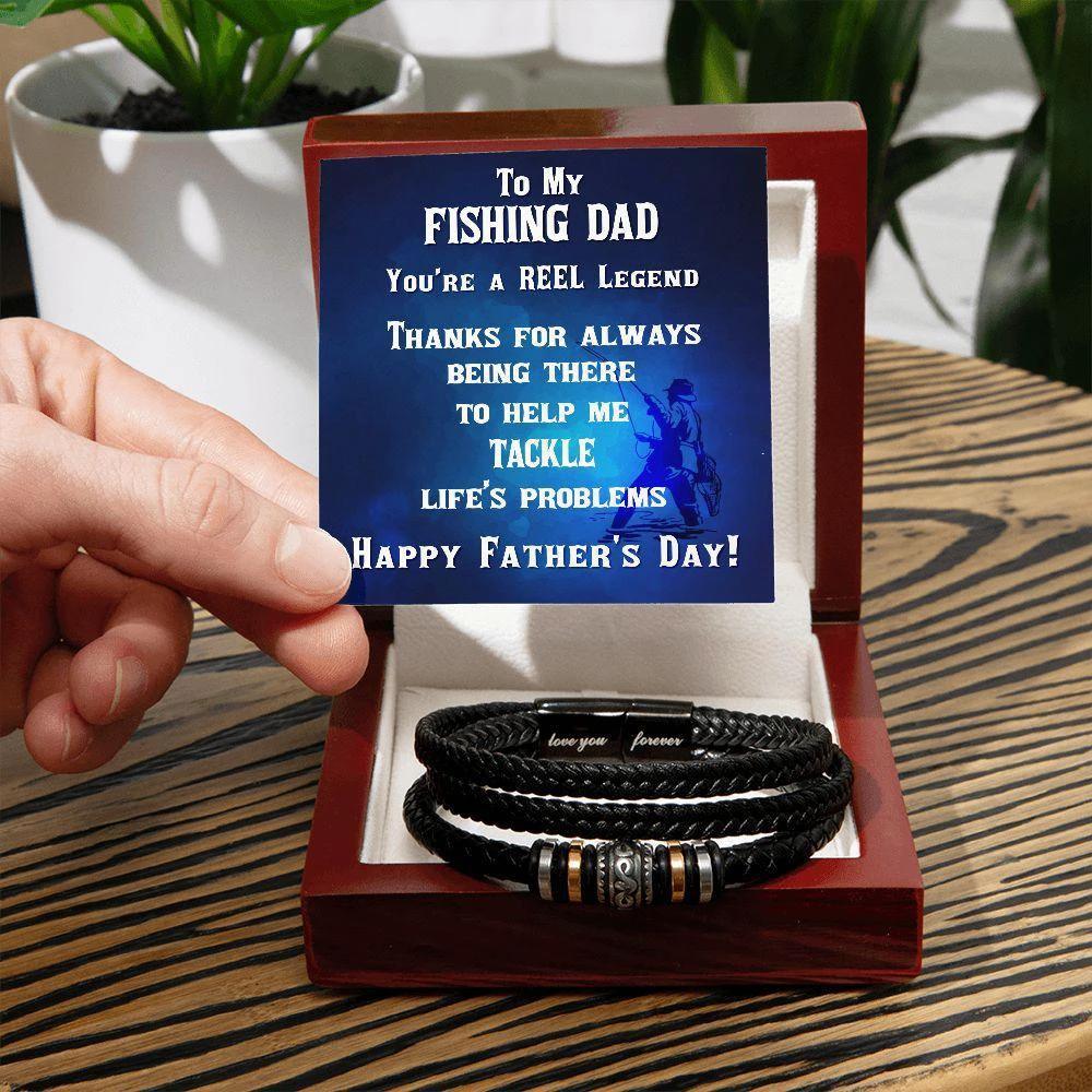 Father's Day Gift for Fisherman Dad Braided Leather Bracelet