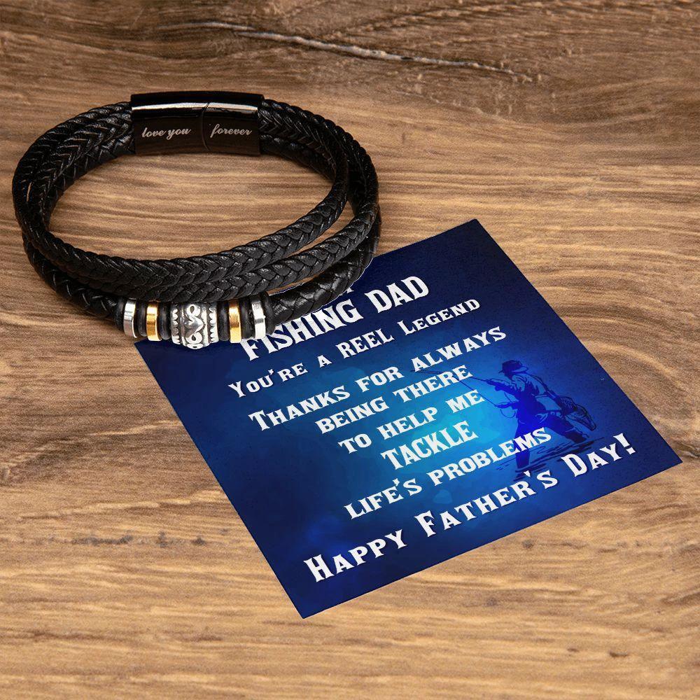 Father's Day Gift for Fisherman Dad Braided Leather Bracelet