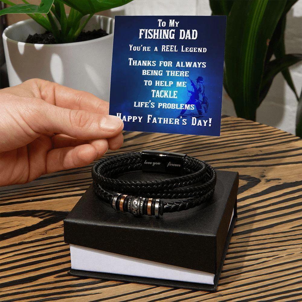 Father's Day Gift for Fisherman Dad Braided Leather Bracelet