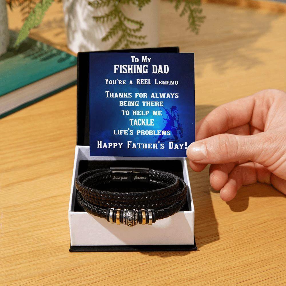 Father's Day Gift for Fisherman Dad Braided Leather Bracelet