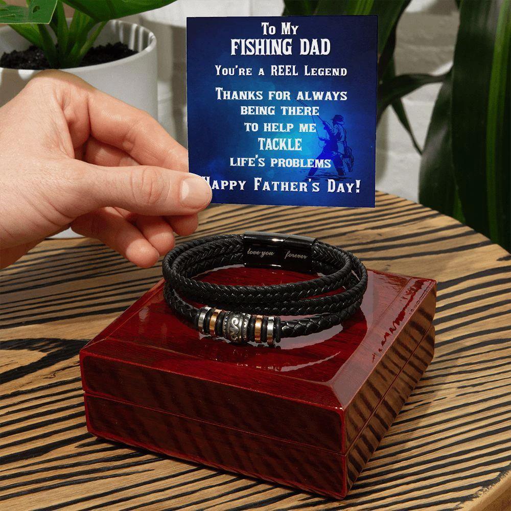 Father's Day Gift for Fisherman Dad Braided Leather Bracelet