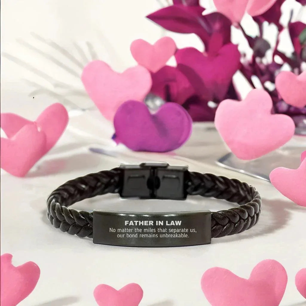 Father In Law Long Distance Relationship No matter the miles that separate us, Our Bond Remains Unbreakable Braided Leather Bracelet Birthday Father's Day Christmas Unique Gifts