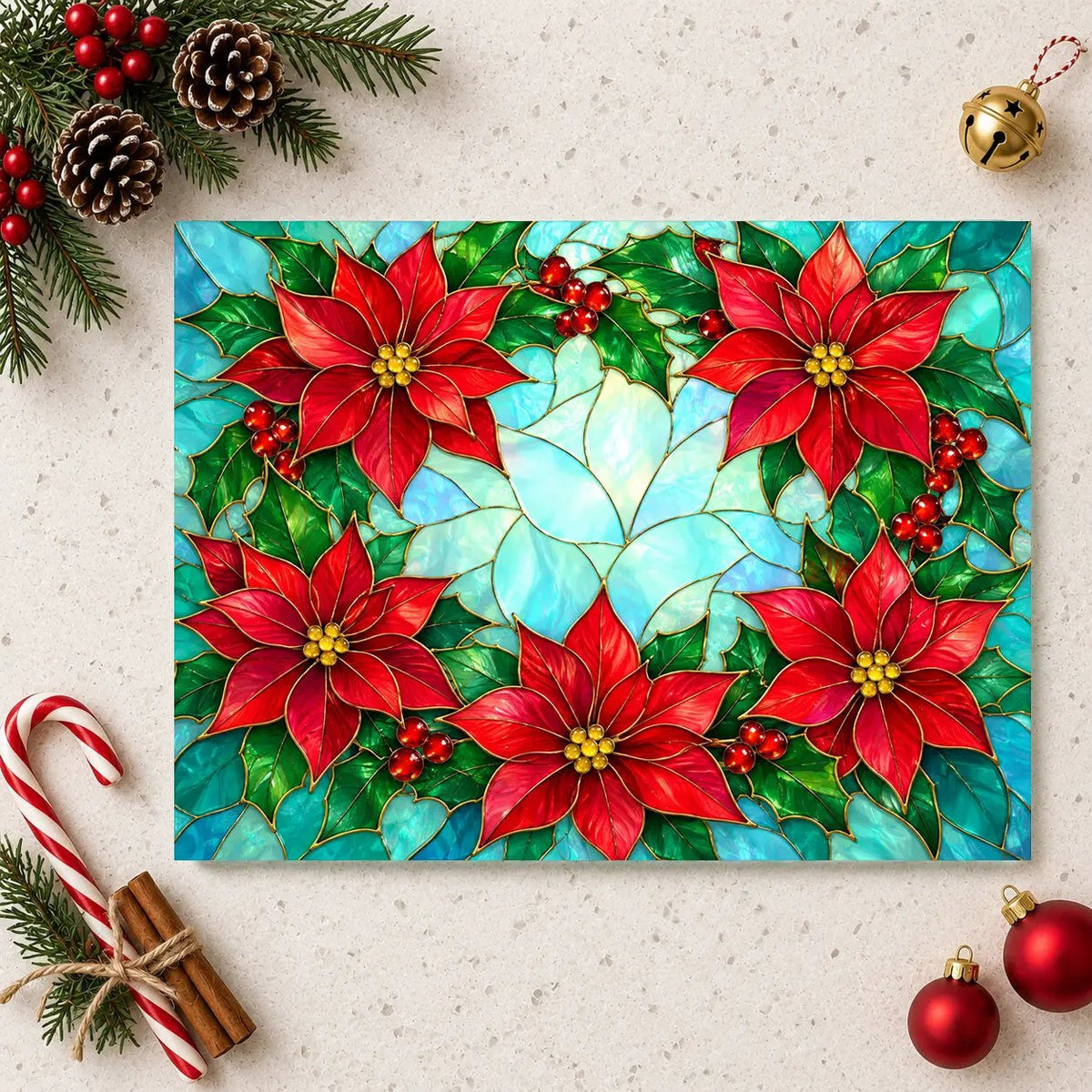 Poinsettia Glass Cutting Board, Christmas Kitchen Decor, Stained Glass Holiday Floral Chopping Board, Festive Hostess Gift for Home Cooks