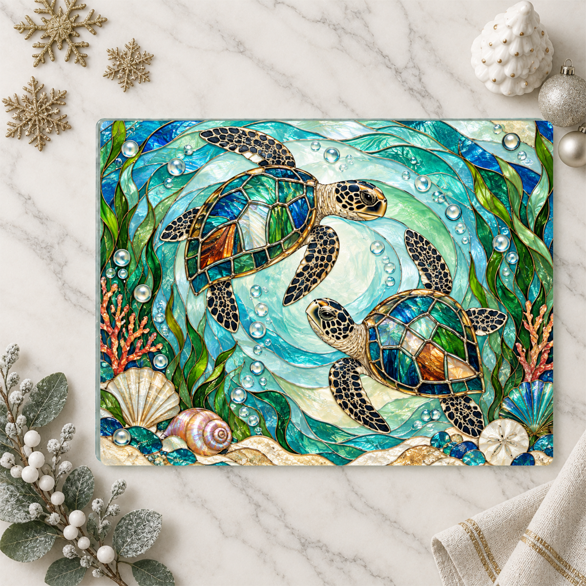 Sea Turtle Glass Cutting Board, Ocean Kitchen Decor, Coastal Serving Board, Marine Life Gift, Sea Lover Kitchen Accessory, Beach House