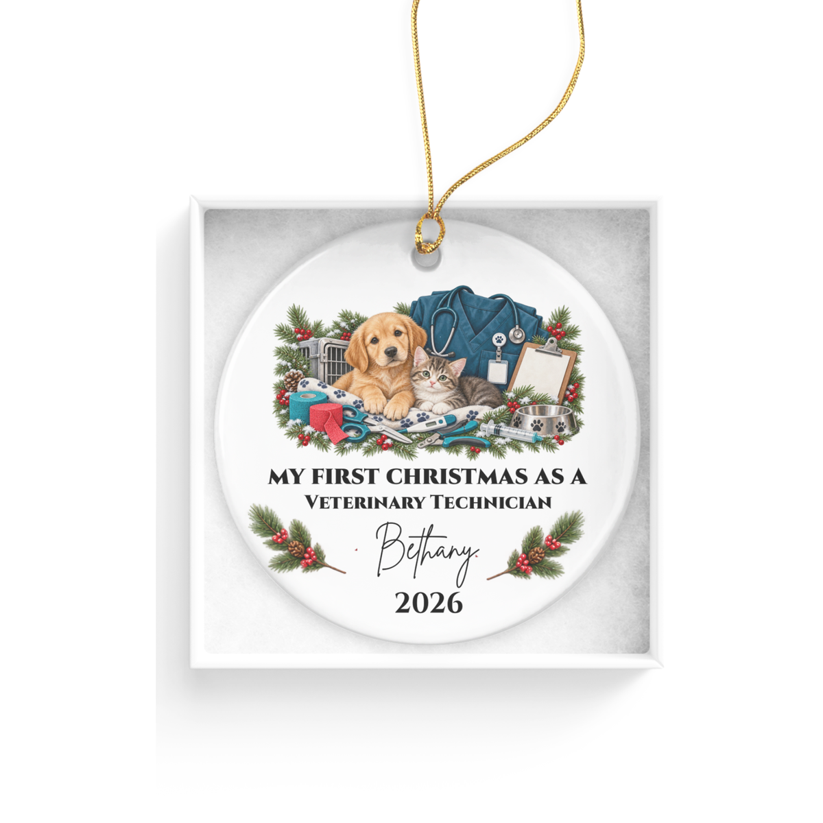 Personalized Veterinarian Christmas Ornament, Vet Tech Gift, First Christmas as a Vet, Veterinary Graduation Gift, Custom Name Year - Mallard Moon