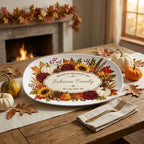 Personalized Thanksgiving Platter, Custom Family Name Harvest Serving Platter, Woodland Fall Decor, Pumpkin Sunflower Hostess Gift, 10x14
