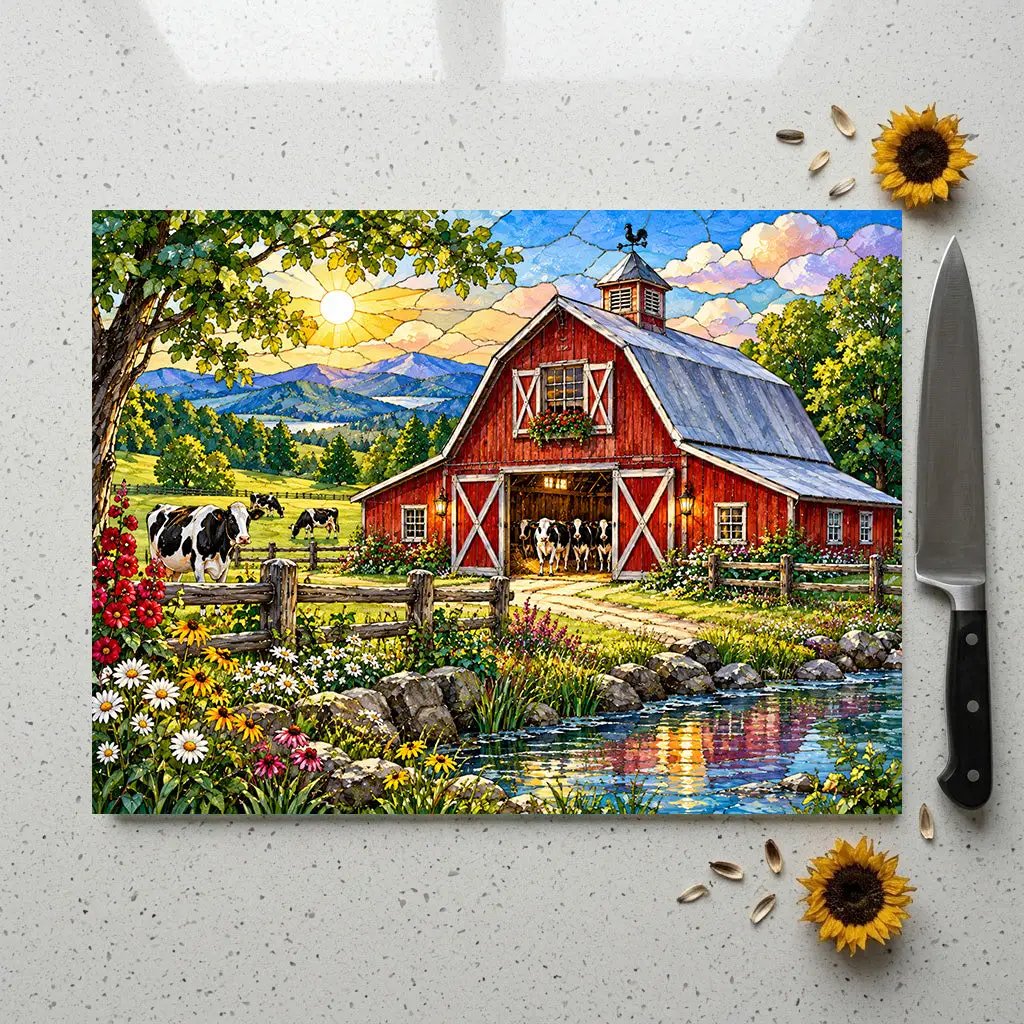 Summer Barn Wall Art, Texas Country Landscape, Rustic Farmhouse Decor, Stained Glass Style Barn Art, Country Summer Wall Decor