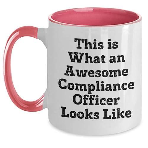 Compliance Officer Gifts for Men, Awesome Compliance Officer Quote Two Tone Coffee Mug, Black, White, Red, Pink, and Navy Color Options (150-200 characters)