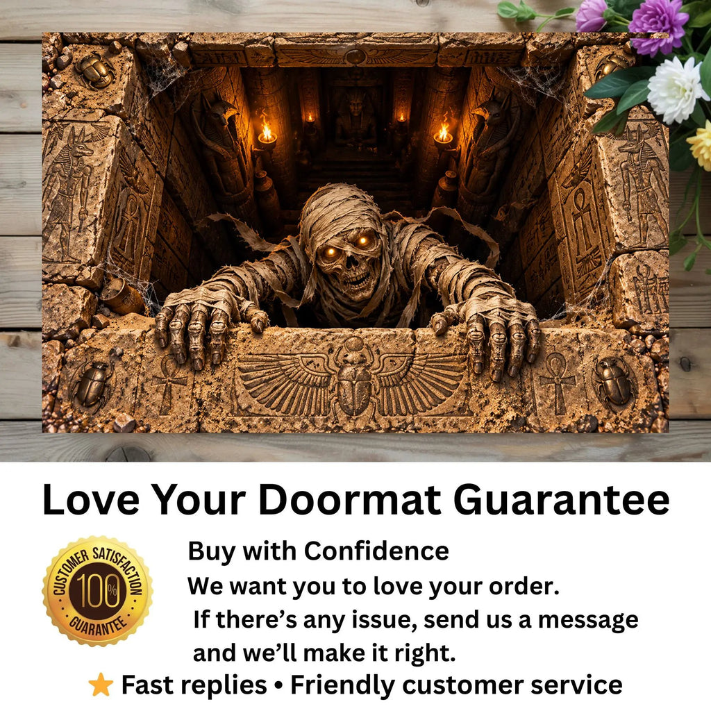 Mummy Halloween Doormat, 3D Egyptian Tomb Optical Illusion Mat, Creepy Mummy Door Mat, Haunted Halloween Porch Decor