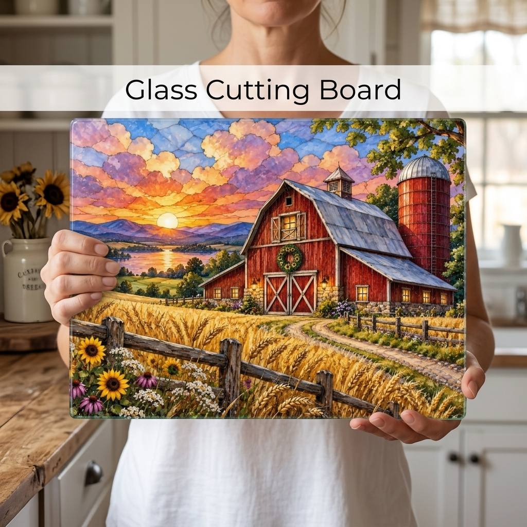 Summer Barn Wall Art, Texas Country Landscape, Rustic Farmhouse Decor, Stained Glass Style Barn Art, Country Summer Wall Decor
