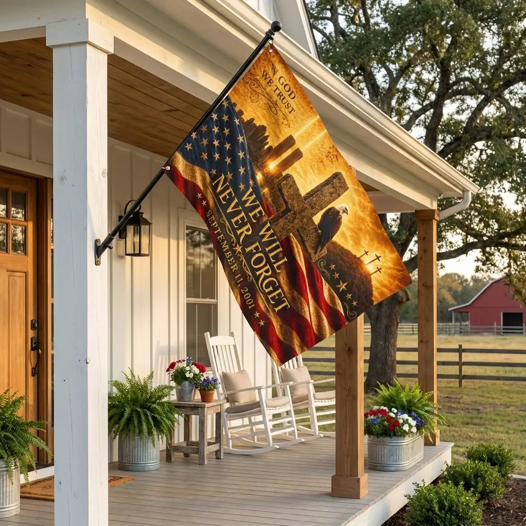 We Will Never Forget Flag, In God We Trust, Double Sided American Flag with Grommets,9/11 Christian Memorial Flag