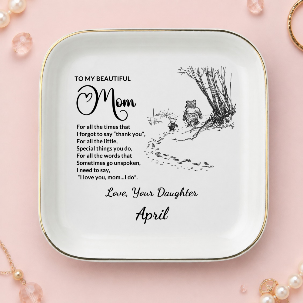 Personalized Mom Jewelry Dish, Thank You Mom Gift from Daughter or Son, Custom Signature Ring Dish, Mother's Day Ceramic Trinket Tray