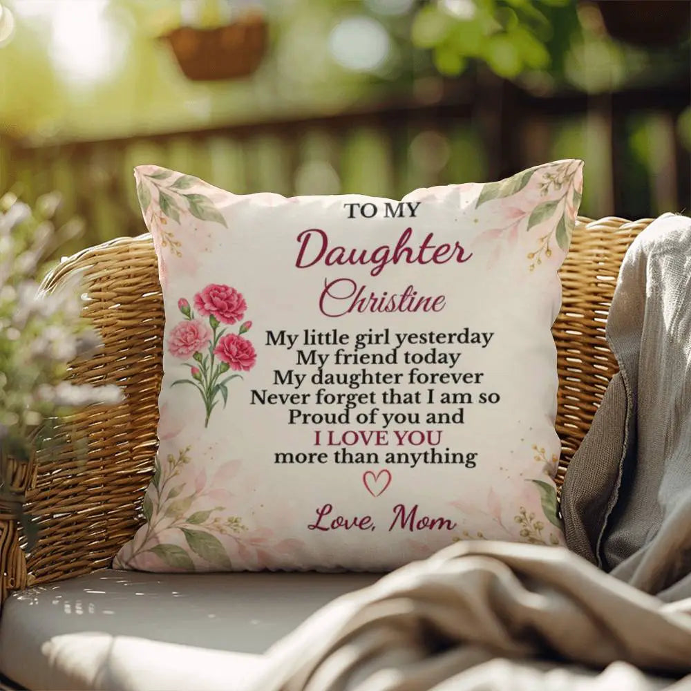 Daughter Personalized Birth Flower Pillow, Custom Name Gift from Mom, Sentimental Daughter Throw Pillow, Birthday Gift for Adult Daughter