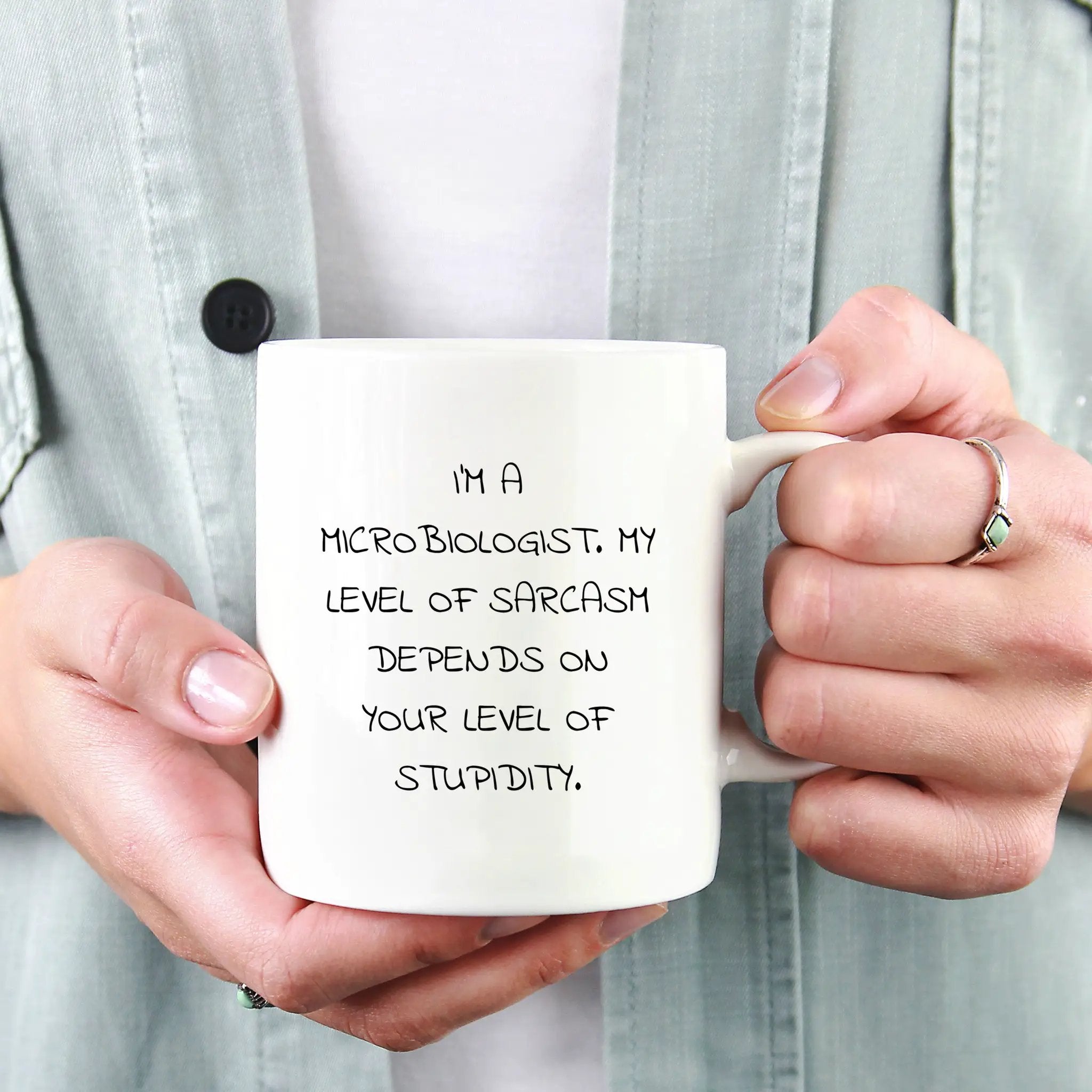Funny Microbiologist White Coffee Mug - Sarcasm Level Dependent - Mallard Moon