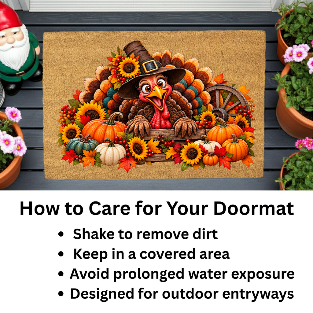 Thanksgiving Turkey Doormat, Funny Turkey Coir Mat, Fall Harvest Welcome Mat, Pumpkin & Sunflower Porch Decor, Thanksgiving Door Mat