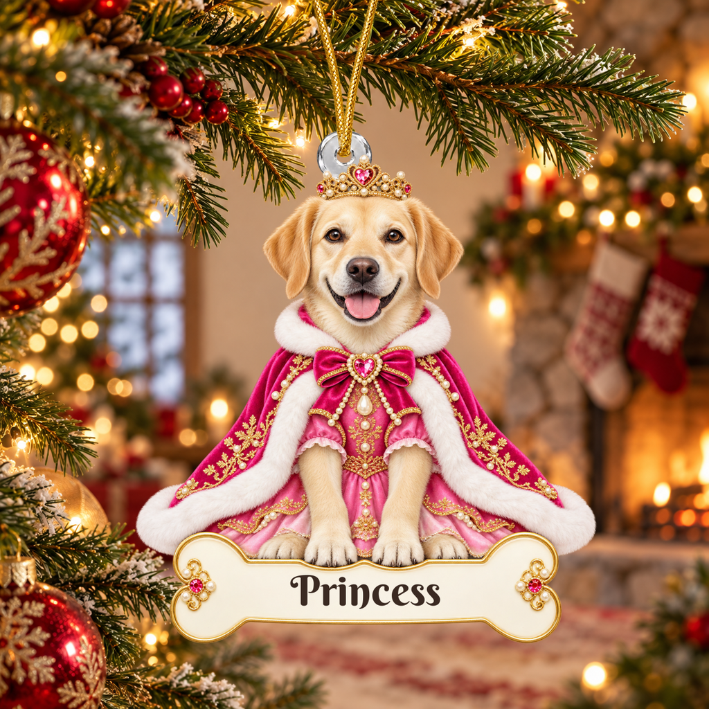 Personalized Princess Dog Ornament from Photo, Custom Pet Portrait Acrylic Cutout, Pink Royal Puppy Christmas Ornament, Dog Mom Gift