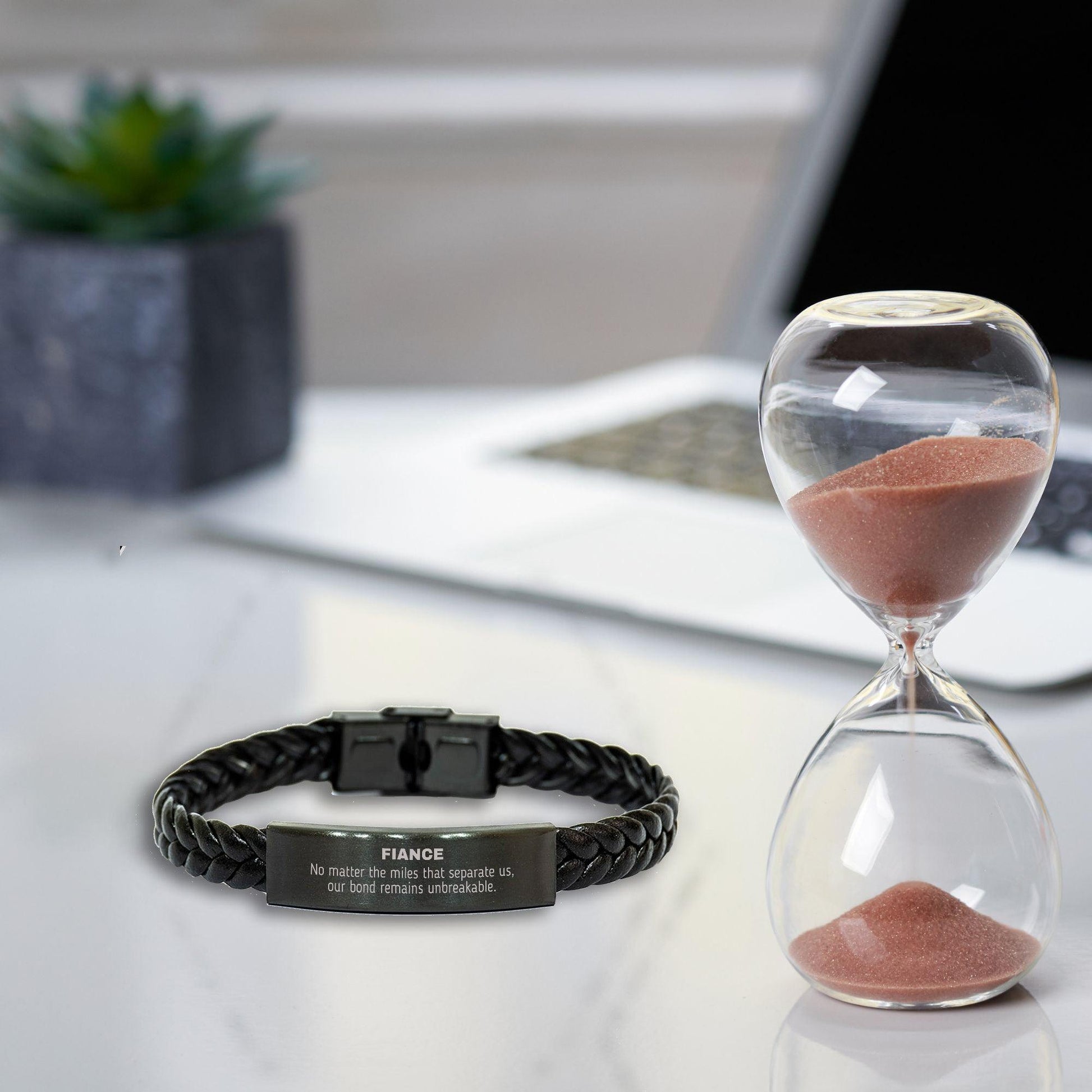 Fiance Long Distance Relationship No matter the miles that separate us, Our Bond Remains Unbreakable Braided Leather Bracelet Birthday Graduation Christmas Unique Gifts - Mallard Moon Gift Shop