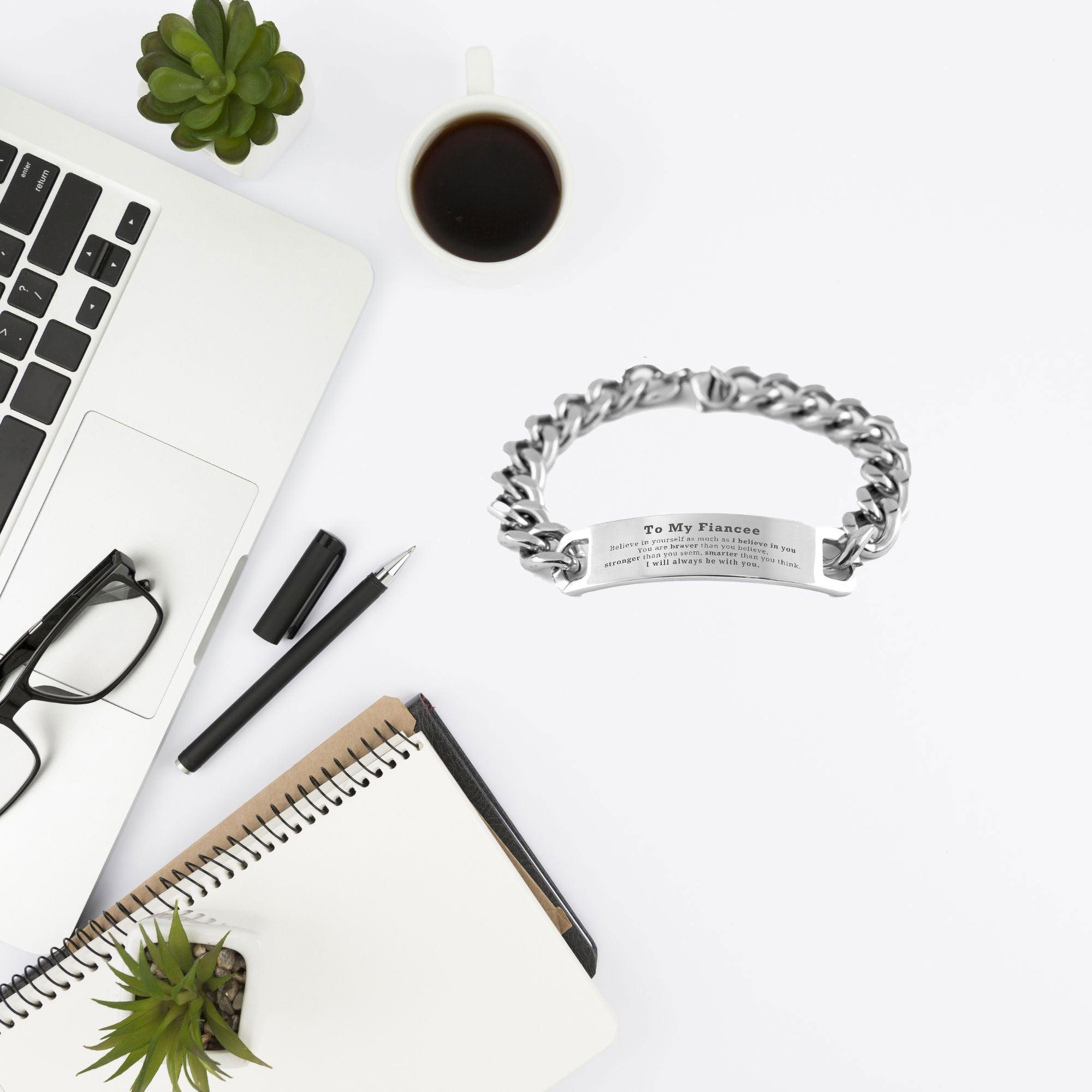 Fiancee Cuban Chain Stainless Steel Engraved Bracelet You are braver than you believe, stronger than you seem, Inspirational Birthday, Christmas Valentine Gifts - Mallard Moon Gift Shop