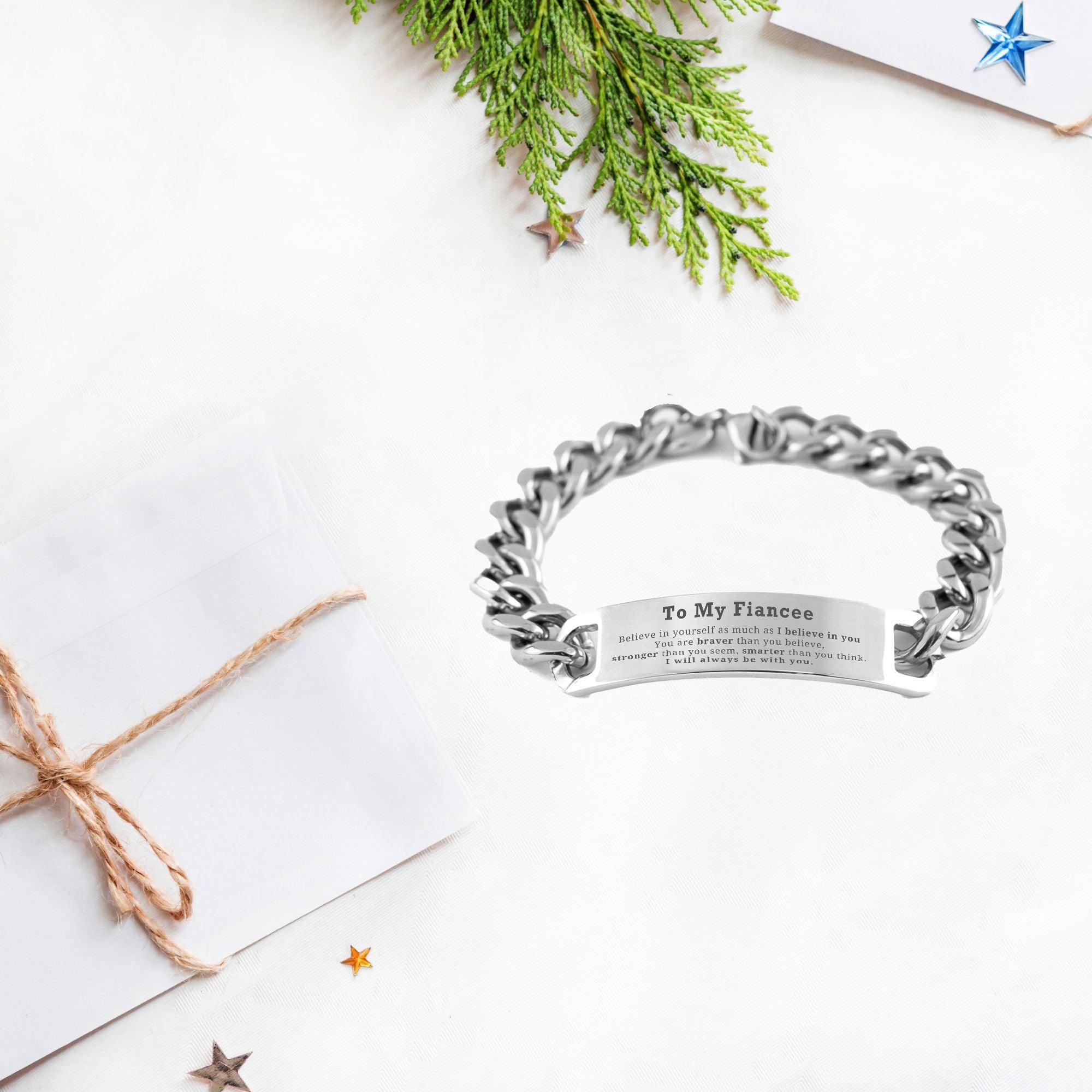 Fiancee Cuban Chain Stainless Steel Engraved Bracelet You are braver than you believe, stronger than you seem, Inspirational Birthday, Christmas Valentine Gifts - Mallard Moon Gift Shop