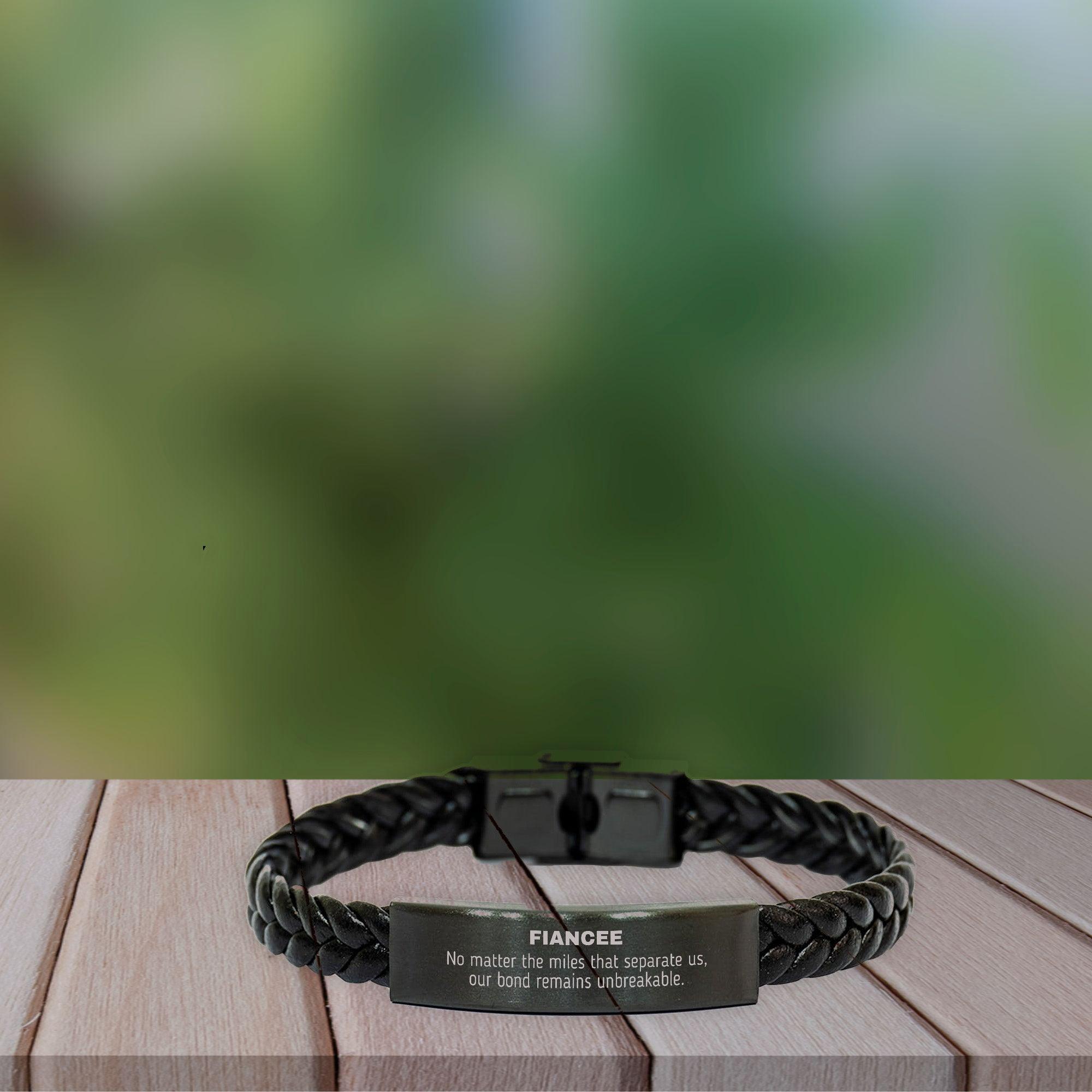 Fiancee Long Distance Relationship No matter the miles that separate us, Our Bond Remains Unbreakable Braided Leather Bracelet Birthday Graduation Christmas Unique Gifts - Mallard Moon Gift Shop
