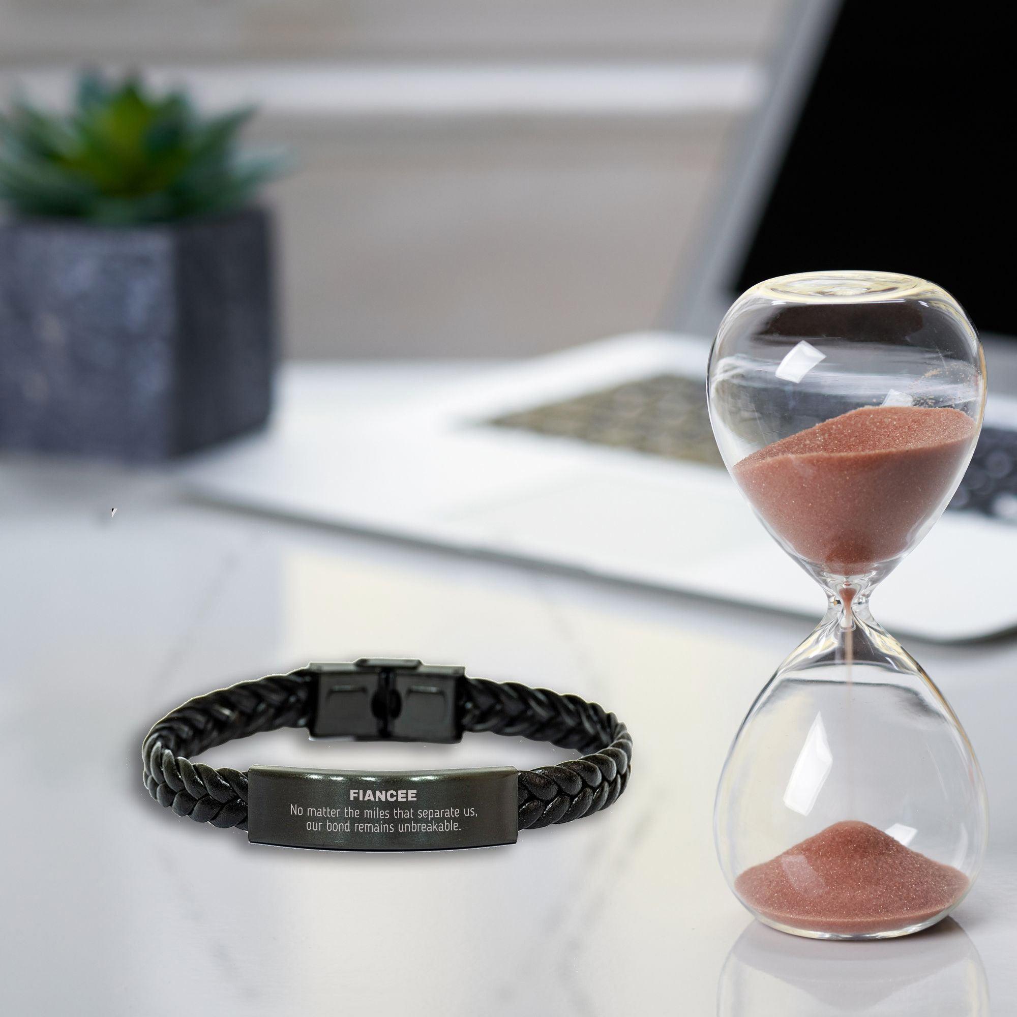 Fiancee Long Distance Relationship No matter the miles that separate us, Our Bond Remains Unbreakable Braided Leather Bracelet Birthday Graduation Christmas Unique Gifts - Mallard Moon Gift Shop