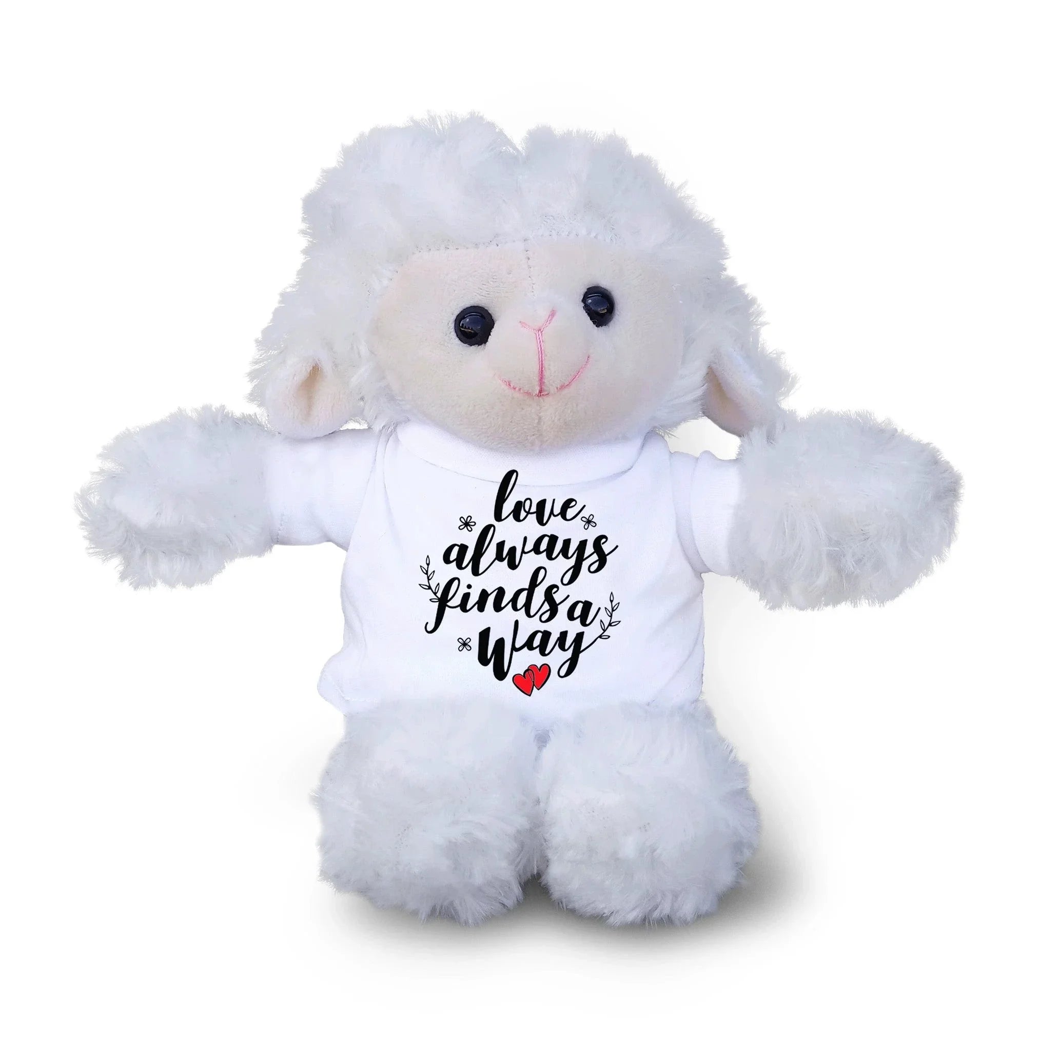 Love Finds A Way - Plush Lamb, Panda, or Teddy Bear with Tee Shirt Romantic Gift for Sweetheart