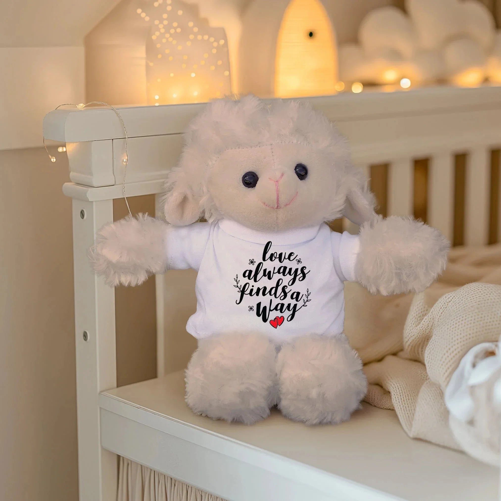 Love Finds A Way - Plush Lamb, Panda, or Teddy Bear with Tee Shirt Romantic Gift for Sweetheart