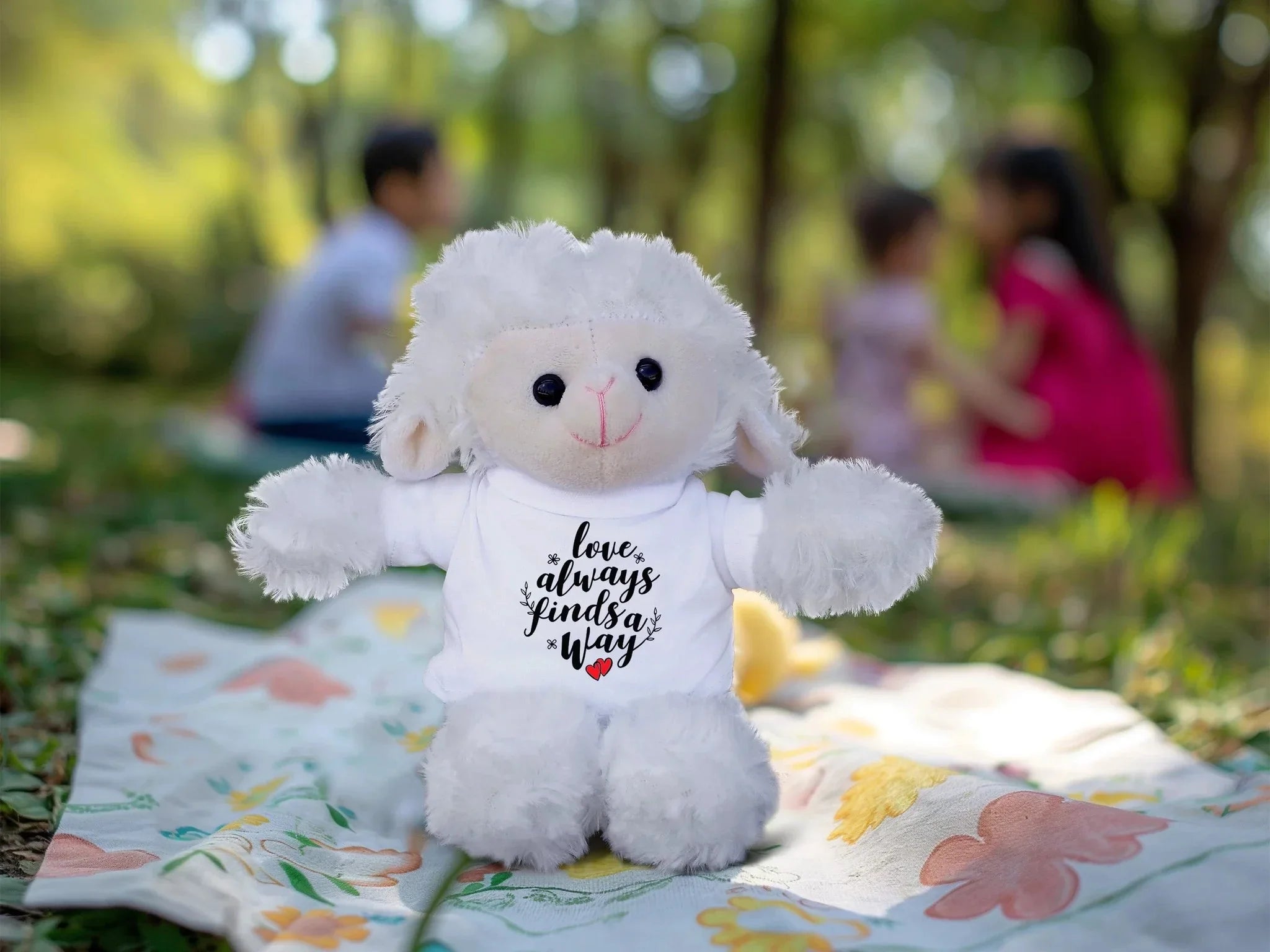 Love Finds A Way - Plush Lamb, Panda, or Teddy Bear with Tee Shirt Romantic Gift for Sweetheart