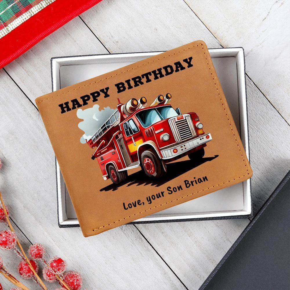 Firefighter Gift Wallet – Personalized Cowhide Leather with Custom Truck, Message & Signature