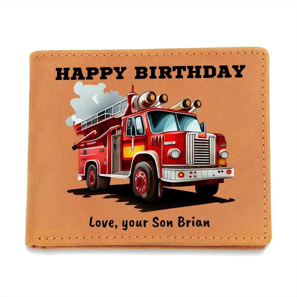 Firefighter Gift Wallet – Personalized Cowhide Leather with Custom Truck, Message & Signature