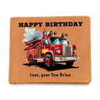 Firefighter Gift Wallet – Personalized Cowhide Leather with Custom Truck, Message & Signature
