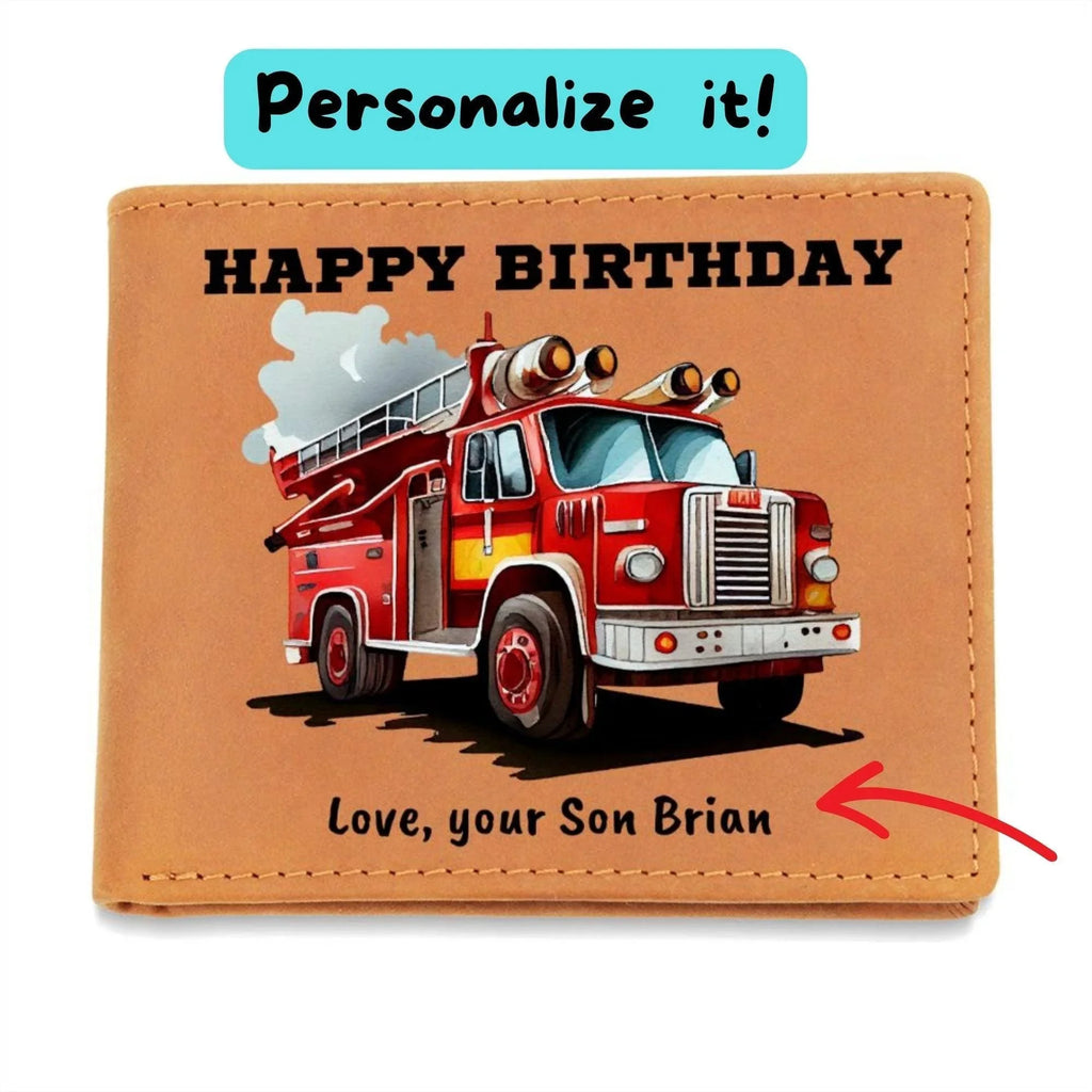Firefighter Gift Wallet – Personalized Cowhide Leather with Custom Truck, Message & Signature