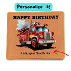 Firefighter Gift Wallet – Personalized Cowhide Leather with Custom Truck, Message & Signature