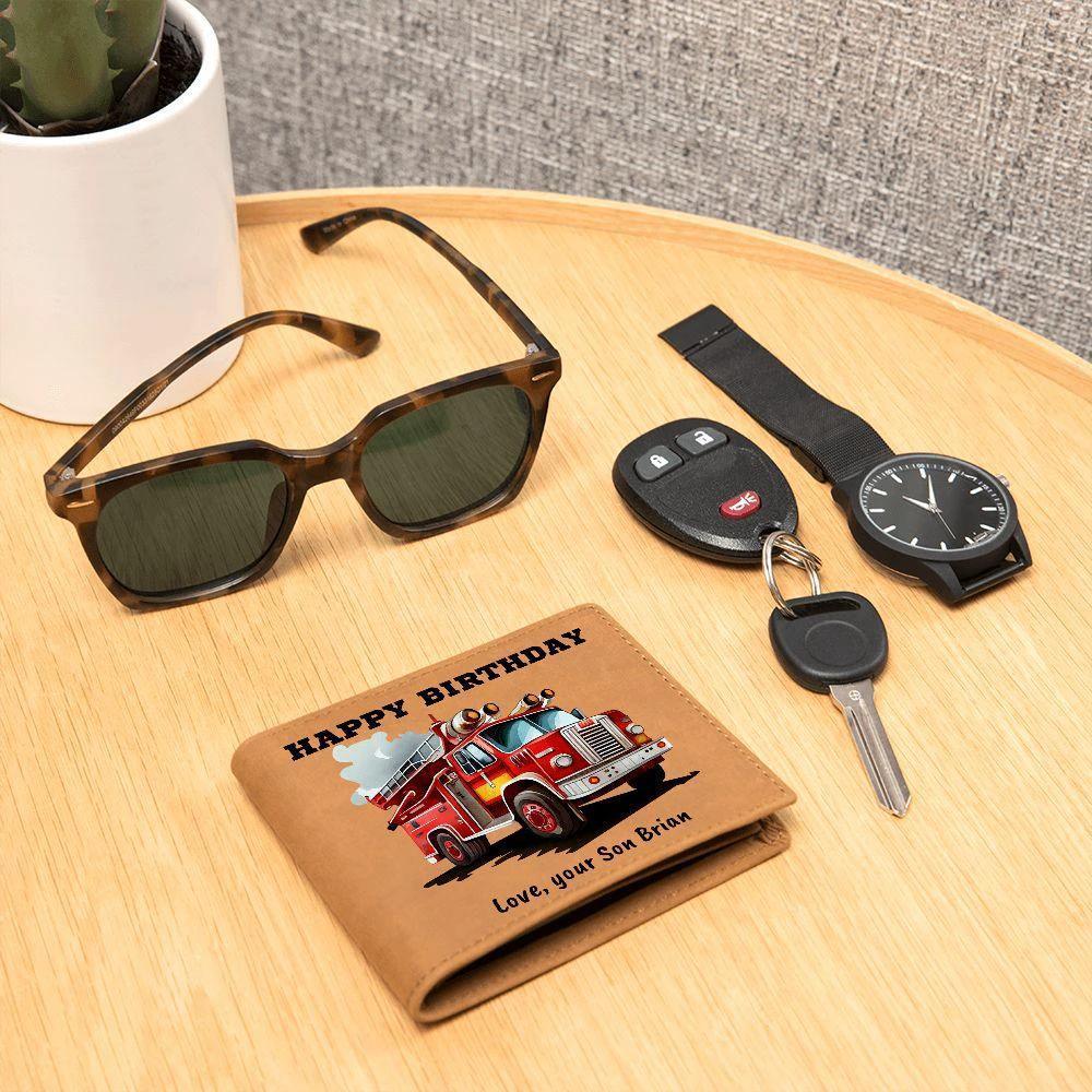 Firefighter Gift Wallet – Personalized Cowhide Leather with Custom Truck, Message & Signature