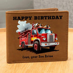 Firefighter Gift Wallet – Personalized Cowhide Leather with Custom Truck, Message & Signature