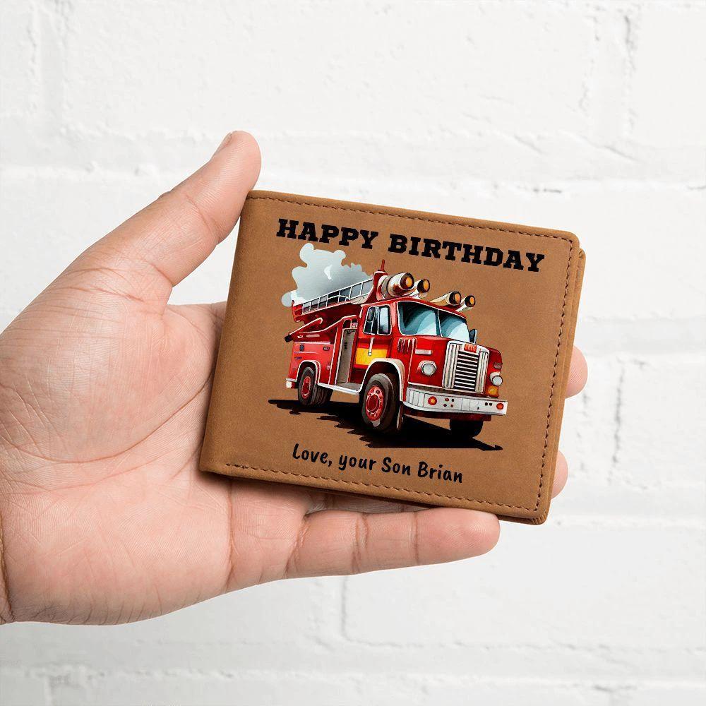 Firefighter Gift Wallet – Personalized Cowhide Leather with Custom Truck, Message & Signature