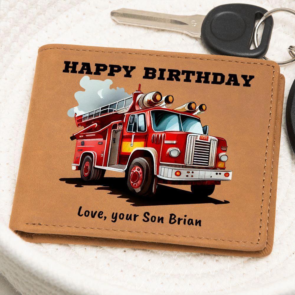 Firefighter Gift Wallet – Personalized Cowhide Leather with Custom Truck, Message & Signature